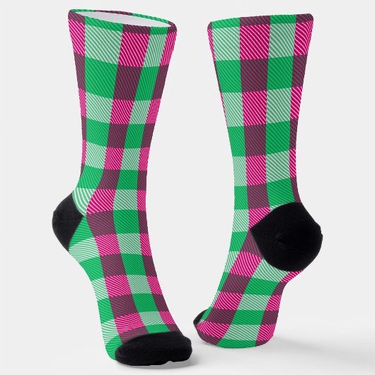 Pink Green Gingham Check Design  Sokken