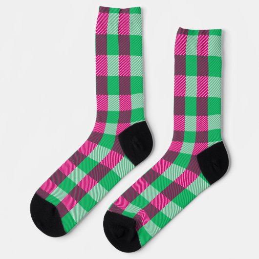 Pink Green Gingham Check Design  Sokken (Links)