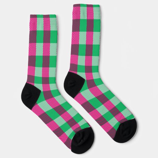 Pink Green Gingham Check Design  Sokken (Rechts)