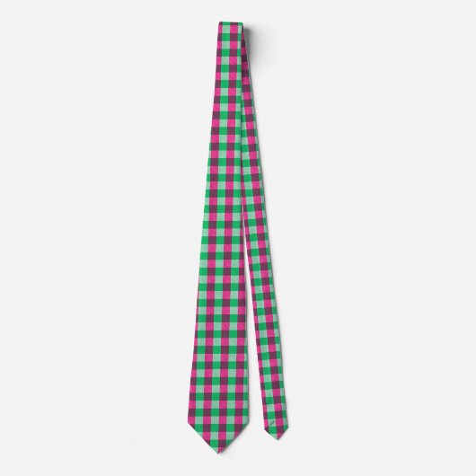 Pink Green Gingham Check Design Stropdas (Voorkant)