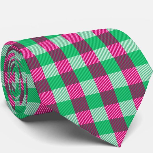 Pink Green Gingham Check Design Stropdas