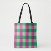 Pink Green Gingham Check Design Tote Bag (Voorkant)