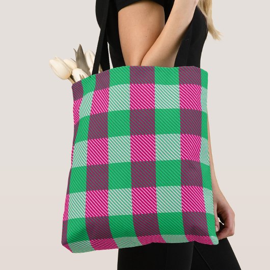 Pink Green Gingham Check Design Tote Bag