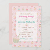 Pink Green Gingham Cupcake Verjaardagsfeestje Kaart (Voorkant / Achterkant)