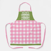 Pink Green Gingham Mama's Meals Worden Herinnering Schort (Voorkant)