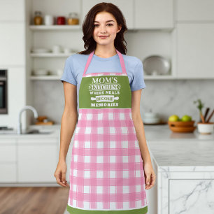 Pink Green Gingham Mama's Meals Worden Herinnering Schort