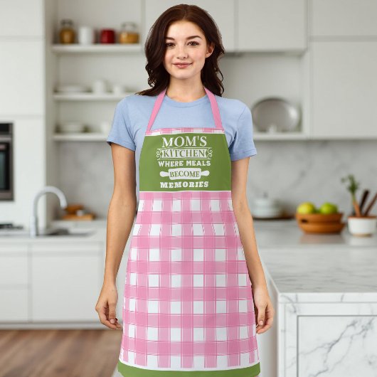 Pink Green Gingham Mama's Meals Worden Herinnering Schort