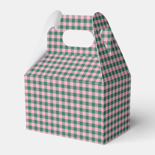 Pink Green Gingham Plaid Personalized Christmas Bedankdoosjes (Achterkant)
