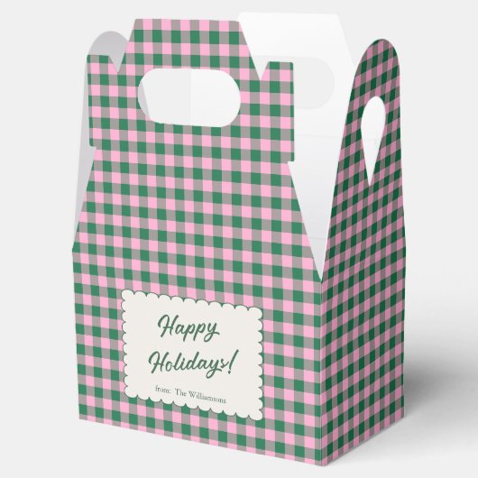 Pink Green Gingham Plaid Personalized Christmas Bedankdoosjes (Geopend)