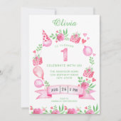 Pink Green Girly Eerste Verjaardag Uitnodiging (Voorkant)