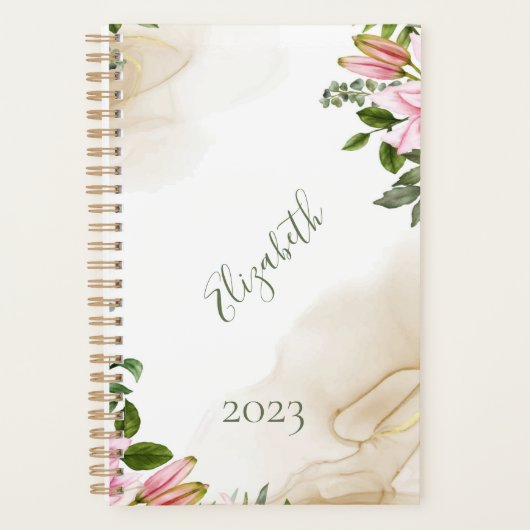 Pink Green Gold Floral, jaarlijks aangepast Planner (Voorkant)
