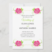 Pink Green Gold Floral Rose Wedding  Kaart (Voorkant)