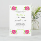 Pink Green Gold Floral Rose Wedding  Kaart (Staand voorkant)
