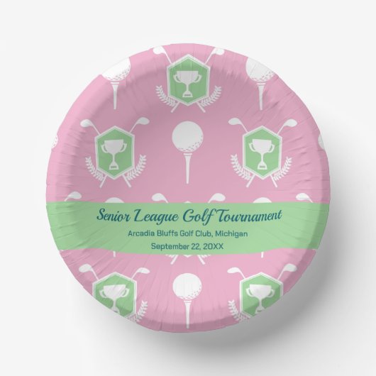 Pink & Green - Golf League Party Plate Papieren Kommen (Voorkant)