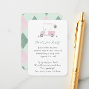 Pink Green Golfkar Baby shower Neem een boek mee Informatiekaartje