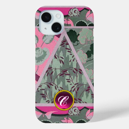 PINK GREEN GRAY FLOWERS, BUTTERFLIES BOLD FLORAL Case-Mate iPhone CASE (Achterkant)