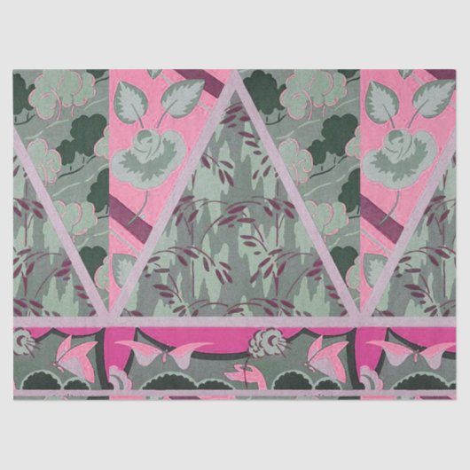 PINK GREEN GRAY FLOWERS, BUTTERFLIES BOLD FLORAL TISSUEPAPIER (Voorkant)