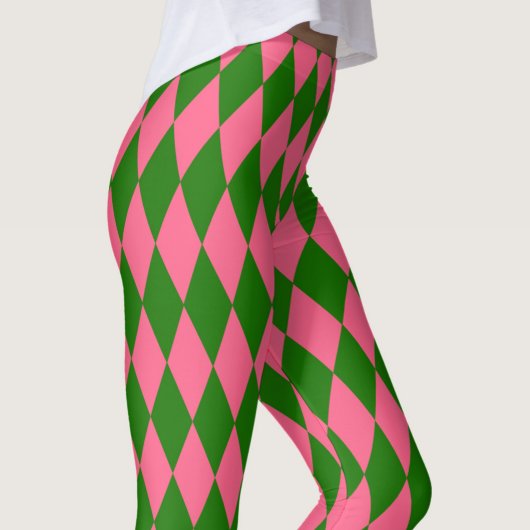 Pink Green Harlequin Checkered Design  Leggings
