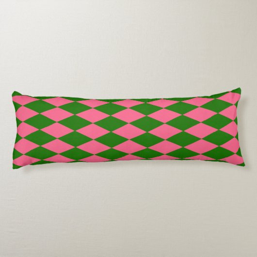 Pink Green Harlequin Checkered Design  Lichaamskussen (Achterkant)