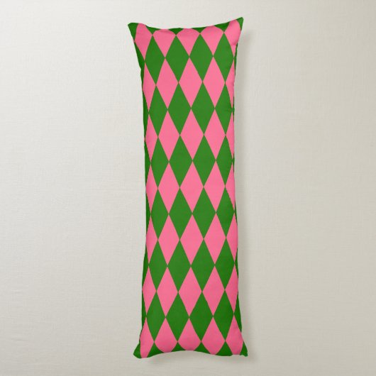 Pink Green Harlequin Checkered Design Lichaamskussen (Achterkant (Verticaal))