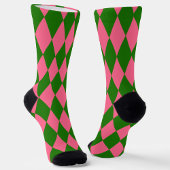 Pink Green Harlequin Checkered Design Sokken