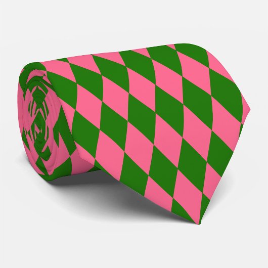 Pink Green Harlequin Checkered Design  Stropdas
