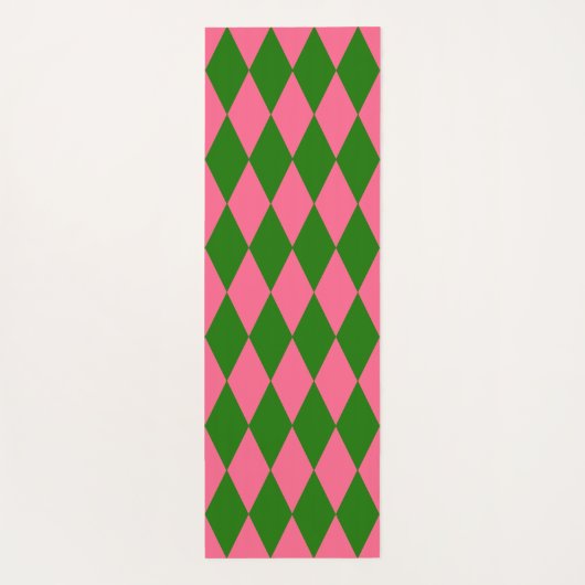Pink Green Harlequin Checkered Design Yogamat (Achterkant)