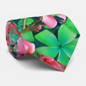 Pink Green Hawaiian Plumeria Big Flowers Stropdas (Opgerold)