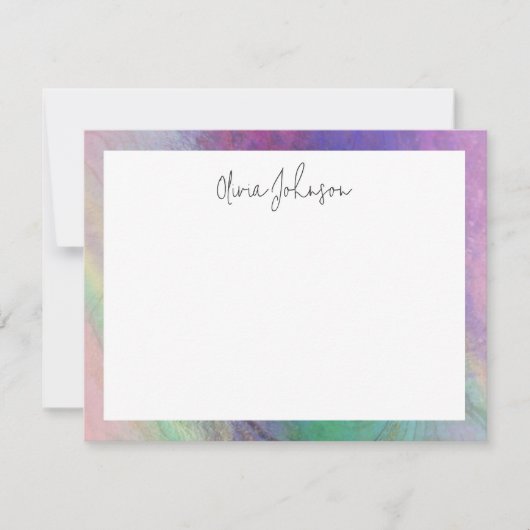 Pink Green Holographic Modern Flat Note Card Notitiekaartje (Voorkant)