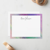 Pink Green Holographic Modern Flat Note Card Notitiekaartje (Voorkant / Achterkant in situ)