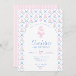 Pink Green Hydrangea Blue Bow Trellis Kaart