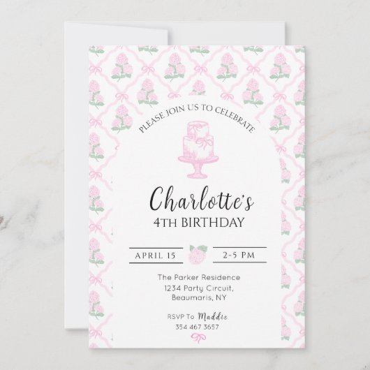 Pink & Green Hydrangea Trellis with Bows Kaart (Voorkant)