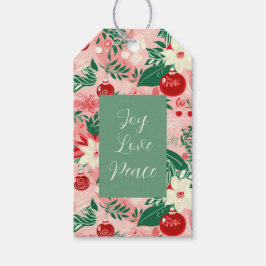 Pink Green Joy Love Peace Floral Christmas Cadeaulabel