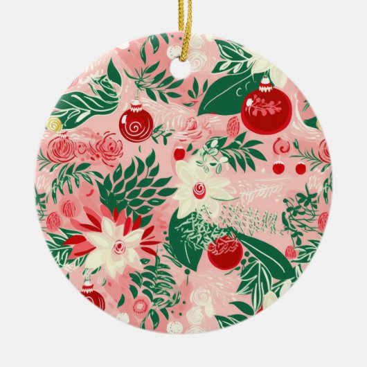 Pink Green Joy Love Peace Floral Christmas Keramisch Ornament (Voorkant)
