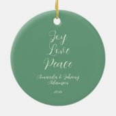 Pink Green Joy Love Peace Floral Christmas Keramisch Ornament (Achterkant)