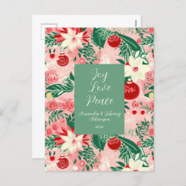 Pink Green Joy Love Peace Floral Post Kaart