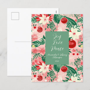 Pink Green Joy Love Peace Floral Post Kaart