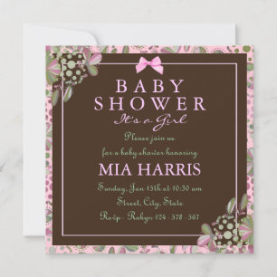 Pink & Green Lush Floral Baby Shower Invite Kaart