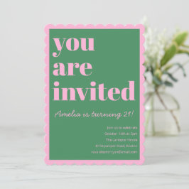 Pink Green Modern 21st Scalloped Birthday Party Kaart