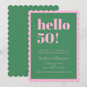 Pink Green Modern 50th Scalloped Birthday Party Kaart (Voorkant / Achterkant)