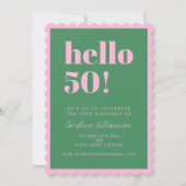 Pink Green Modern 50th Scalloped Birthday Party Kaart (Voorkant)