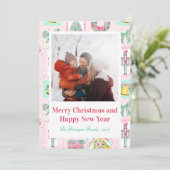 Pink & Green Nutcracker Custom Christmas Photo  Feestdagenkaart (Staand voorkant)