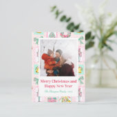 Pink & Green Nutcracker Custom Christmas Photo  Feestdagenkaart (Staand voorkant)