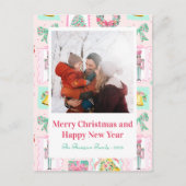 Pink & Green Nutcracker Custom Christmas Photo  Feestdagenkaart (Voorkant)