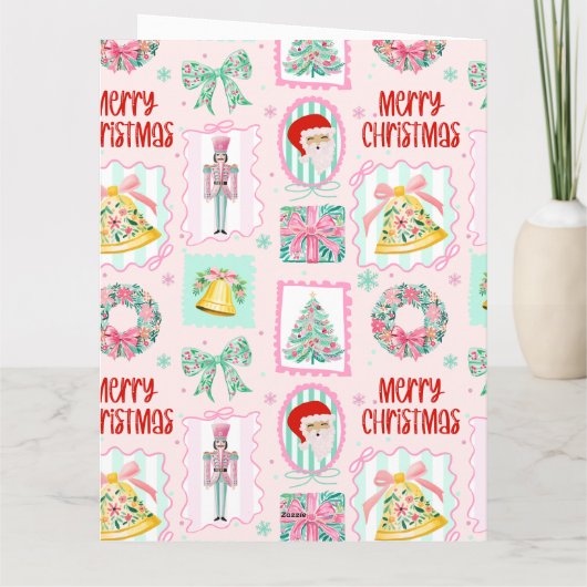 Pink & Green Nutcracker Custom Christmas Photo  Kaart (Achterkant)