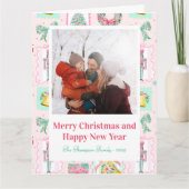 Pink & Green Nutcracker Custom Christmas Photo  Kaart (Voorkant)