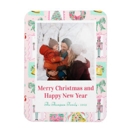 Pink & Green Nutcracker Custom Christmas Photo  Magneet