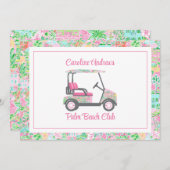 Pink & Green Palm Beach Golf Cart Personalized Bedankkaart (Voorkant / Achterkant)