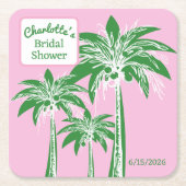 Pink Green Palm Tree Bridal Shower Script Name Kartonnen Onderzetters (Voorkant)