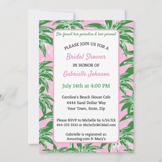 Pink Green Palm Tree Preppy Summer Shower Party Kaart (Voorkant)